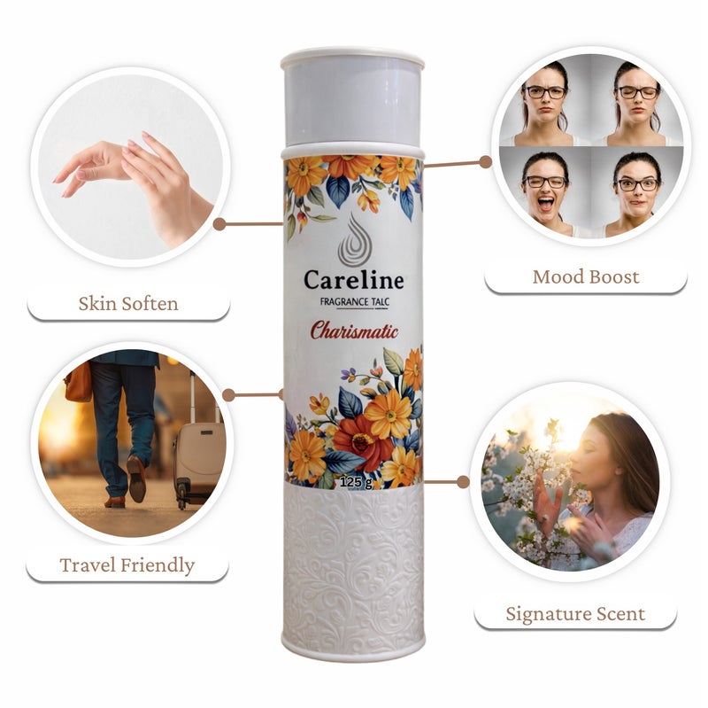 Careline Charismatic Fragrance Talc Powder, Long-Lasting Freshness, 125g - Image 3