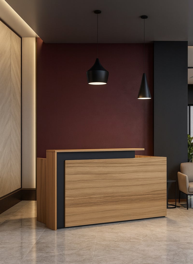 Karnak Legacy Modern Wooden Reception Desk Counter | Office Front Desk with Black Accent, Durable Finish & Spacious Workstation for Offices, Clinics, Hotels, Salons & Showrooms - Image 1