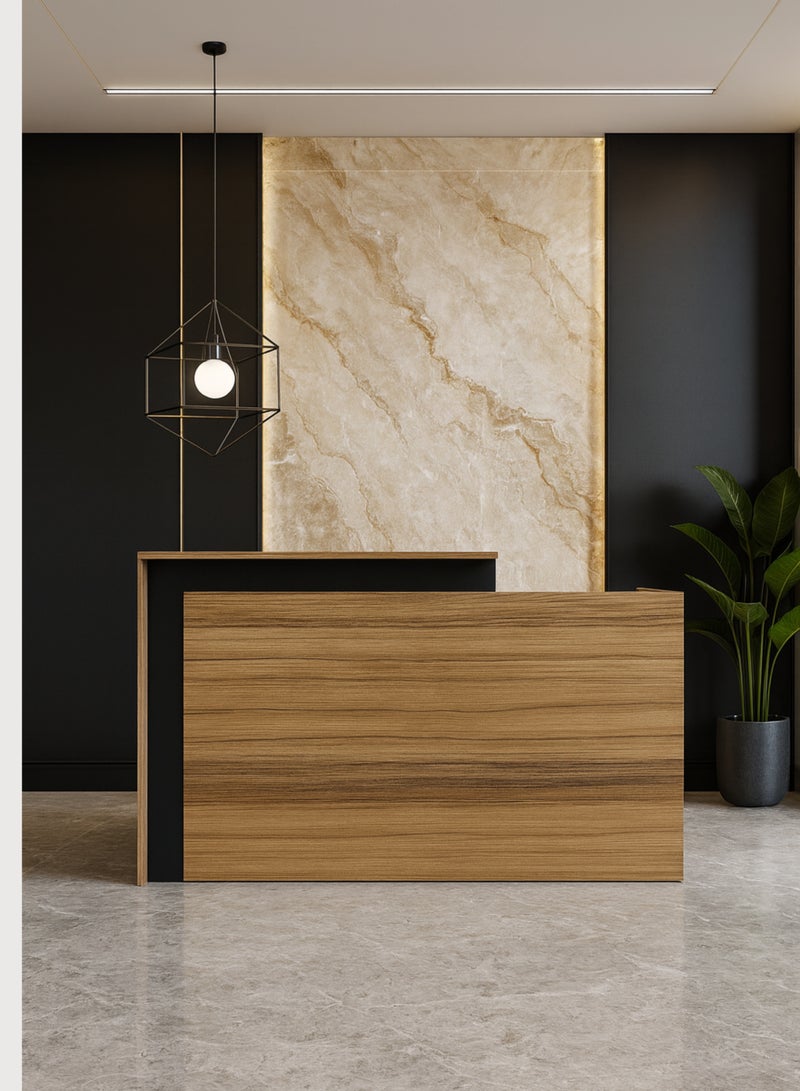 Karnak Legacy Modern Wooden Reception Desk Counter | Office Front Desk with Black Accent, Durable Finish & Spacious Workstation for Offices, Clinics, Hotels, Salons & Showrooms - Image 2