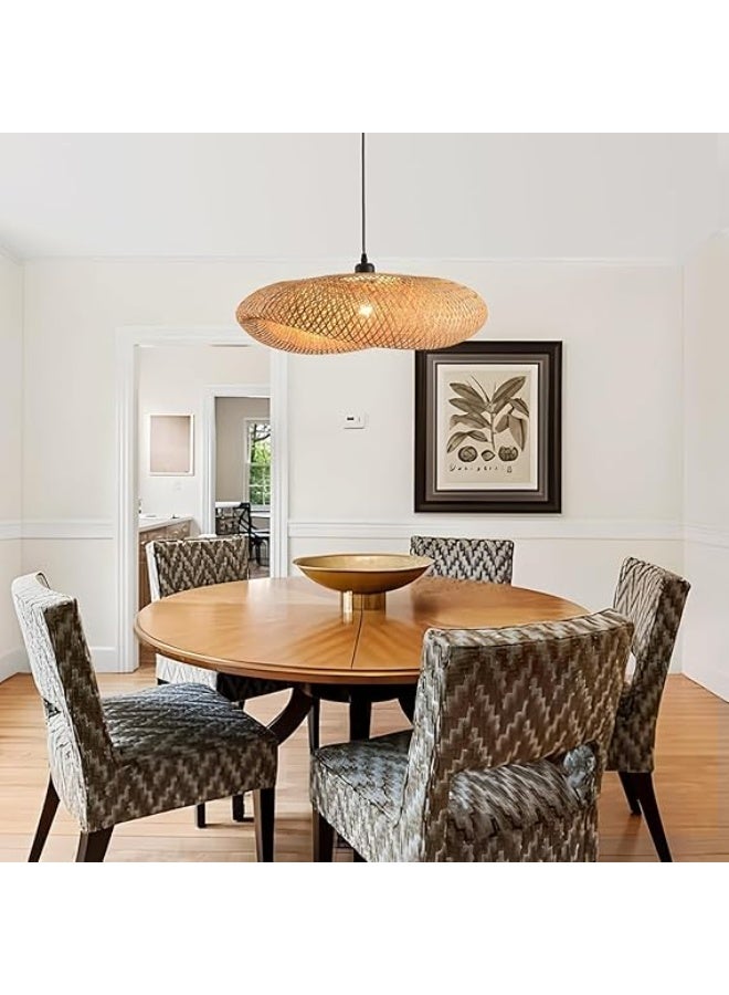 مصباح سقف معلق منسوج يدوياً من الخيزران (البامبو) الطبيعي | نجفة خشبية بتصميم بوهيمي ريفي | إضاءة ديكور دافئة وعصرية للمنزل 75 سم - Image 2