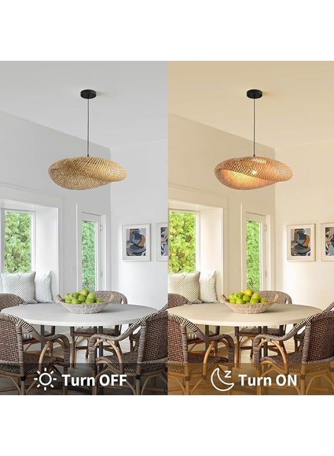 مصباح سقف معلق منسوج يدوياً من الخيزران (البامبو) الطبيعي | نجفة خشبية بتصميم بوهيمي ريفي | إضاءة ديكور دافئة وعصرية للمنزل 75 سم - Image 3