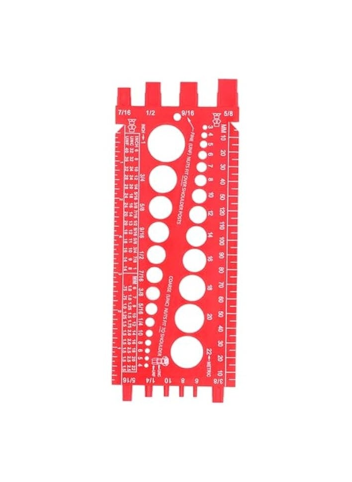 PROMASS - Nut Bolt Thread Gauge, Inch Bolt Sizer Quick Identification Nut Bolt Screw Gauge with Wall Hanging Hole, Integrated Design Imperial Size Tool for Workshop Garage (Red) - Image 1