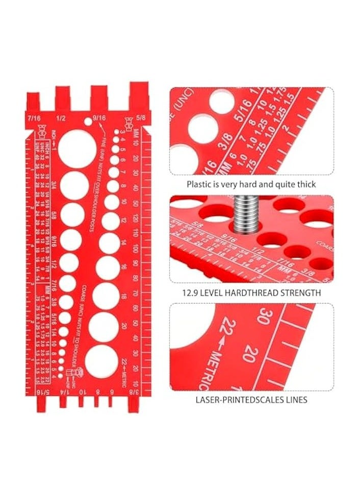 PROMASS - Nut Bolt Thread Gauge, Inch Bolt Sizer Quick Identification Nut Bolt Screw Gauge with Wall Hanging Hole, Integrated Design Imperial Size Tool for Workshop Garage (Red) - Image 1