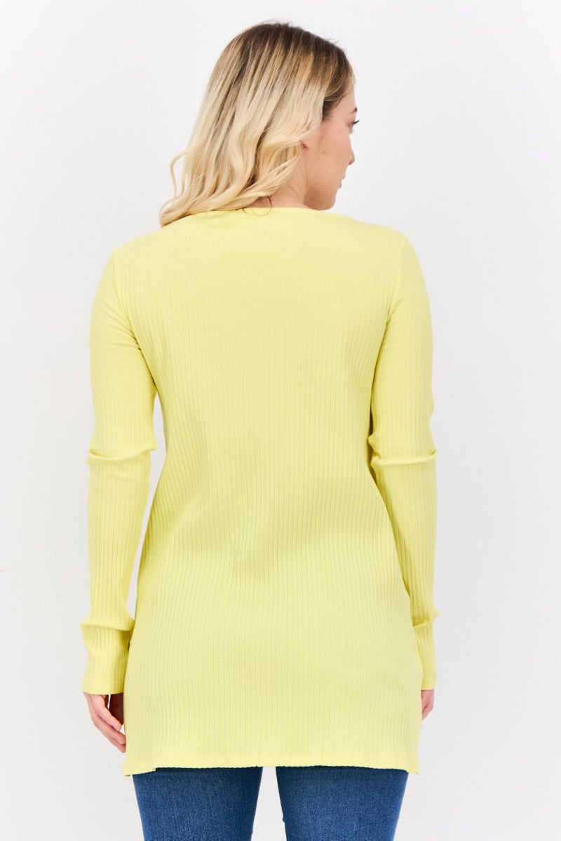 MANGO Women V-Neck Ribbed Cardigan, Yellow  - Image 3