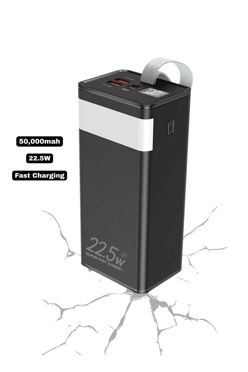 Levino 50000mAh Power Bank with 22.5W Fast Charging – Outdoor Portable Battery with LED Light, Dual USB, Type-C & Micro USB Ports – Black - Image 1