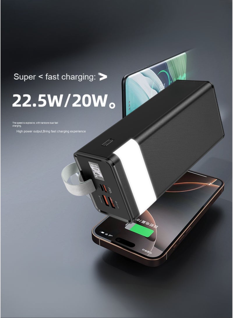 Levino 50000mAh Power Bank with 22.5W Fast Charging – Outdoor Portable Battery with LED Light, Dual USB, Type-C & Micro USB Ports – Black - Image 2