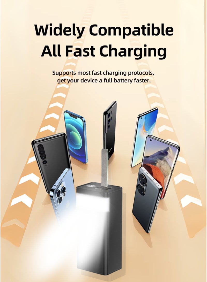 Levino 50000mAh Power Bank with 22.5W Fast Charging – Outdoor Portable Battery with LED Light, Dual USB, Type-C & Micro USB Ports – Black - Image 5