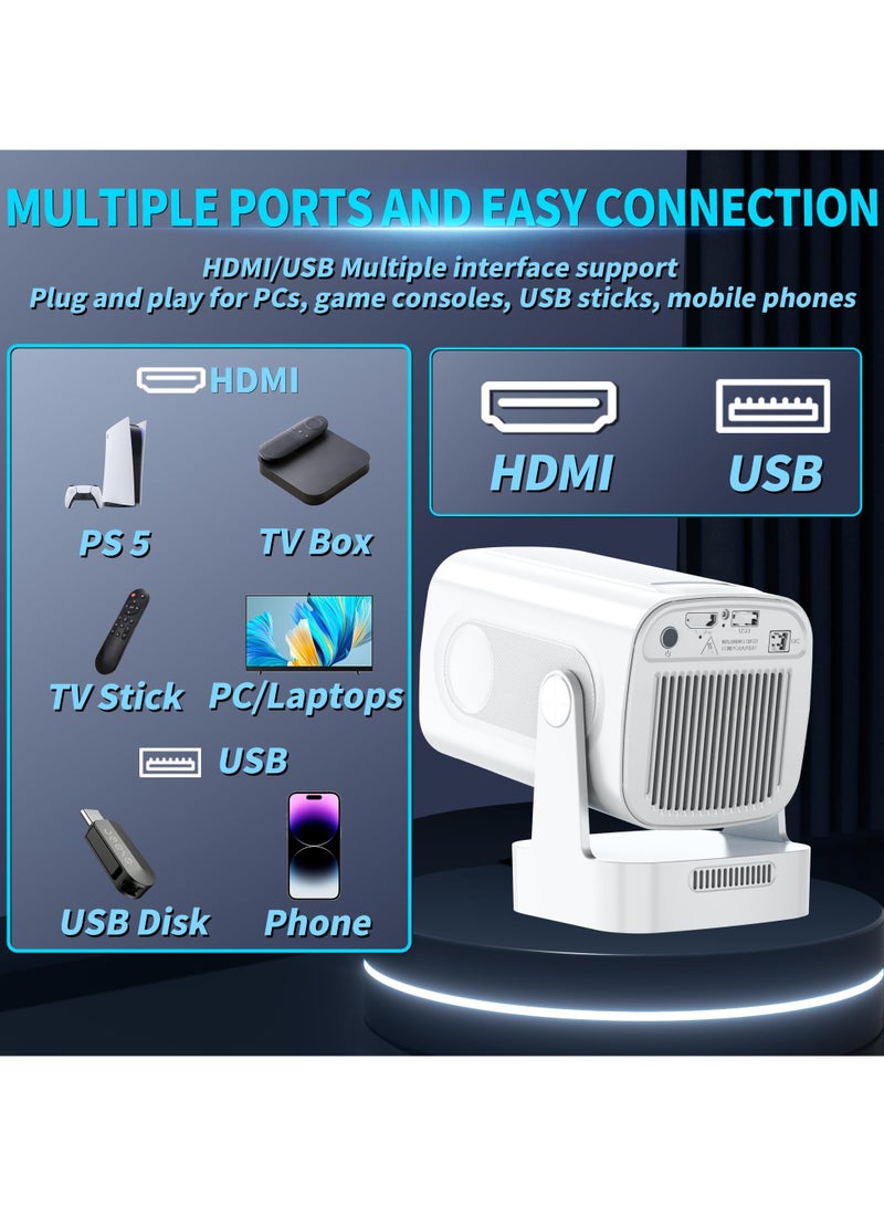 Joshberg Mini Projector 1080P with WiFi 6 and Bluetooth 5.4, 4K Full HD Projector Features Auto Focus & Keystone, Portable Projector Support 270° Rotatable, Compatible with Phone/HDMI/USB-White - Image 3