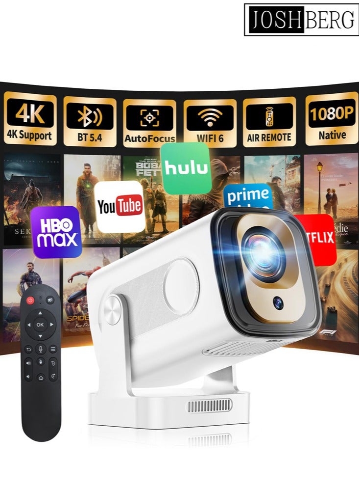 Joshberg Mini Projector 1080P with WiFi 6 and Bluetooth 5.4, 4K Full HD Projector Features Auto Focus & Keystone, Portable Projector Support 270° Rotatable, Compatible with Phone/HDMI/USB-White - Image 1