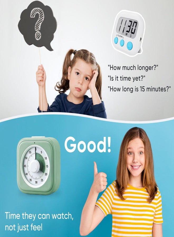 Nixroork 60 Minute Visual Timer for Kids, Silent Countdown Clock, Time Management Tool for Homeschool Study Supplies, Classroom, Home, Kitchen, Desk (Green) - Image 5