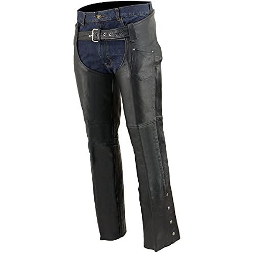 Milwaukee Leather Chaps for Men's Black Premium Leather Fully Lined - Coin Pocket Motorcycle Riders Chap - SH1115 - XX-Large - Image 5