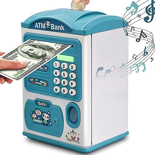 BAREPEPE Electric Atm Piggy Bank For Kids With Password And Fringerprint Protection - Blue, Modern - Image 1