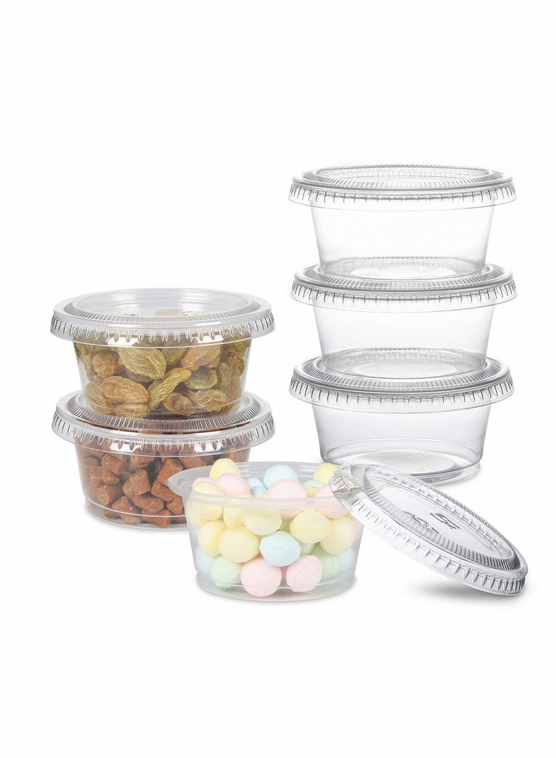 Disposable Sauce Cup Plastic Portion Cups with Lids Shot Meal Prep Containers 100 Sets 2 oz Condiment Jello Sampling Clear  - Image 1