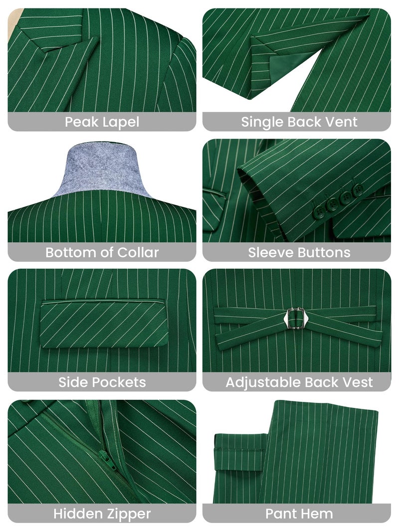 Kelyaa Women's 3 Piece Striped Suit Peak Lapel One Button Slim Fit Business Work Professional Blazer Jacket Vest Pants Set Dark Green - Image 3