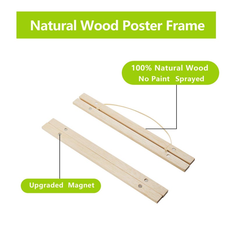 Radezon 9 inch Wide Magnetic Poster Hanger Frame  9x12 9x11 9x13 Wood Frame for Posters  Prints  Photos  Pictures  Maps  Scrolls  and Artwork - Wall Hanging Wooden Frame - Image 2