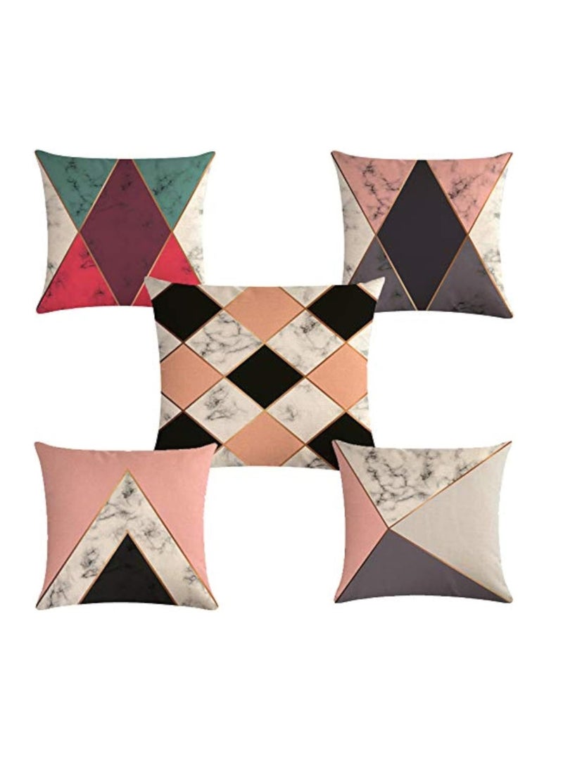 Pillow covers set, 5 pieces, made of linen in different colors, decorated with a print, size 45 cm x 45 cm  - Image 1