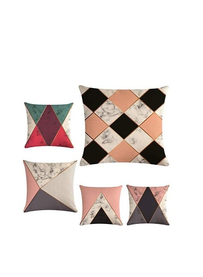 Pillow covers set, 5 pieces, made of linen in different colors, decorated with a print, size 45 cm x 45 cm  - Image 2