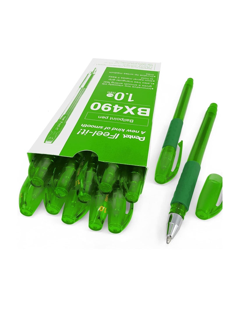 Pentel 12-Piece Ifeel-It Ballpoint Pen 1.0mm Tip Green Ink - Image 1