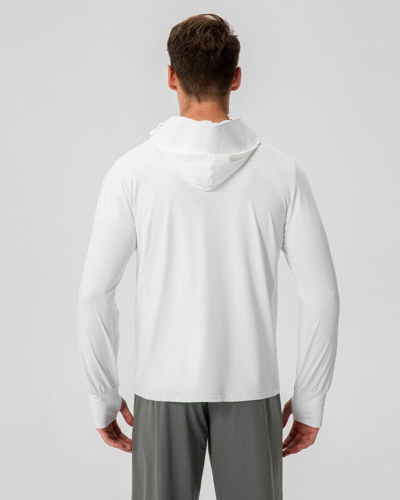 Locachy Men's UPF 50+ Sun Protection Jacket Hooded Lightweight Full Zip Long Sleeve Cooling Hiking Fishing Performance Shirts White XL - Image 2