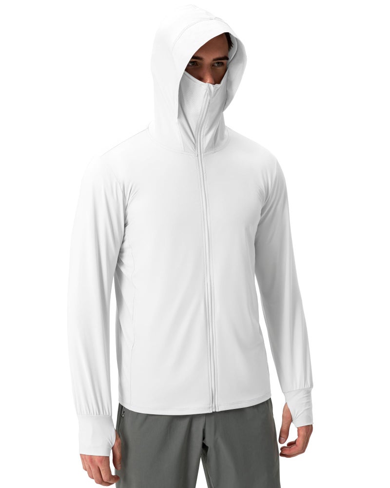 Locachy Men's UPF 50+ Sun Protection Jacket Hooded Lightweight Full Zip Long Sleeve Cooling Hiking Fishing Performance Shirts White XL - Image 1