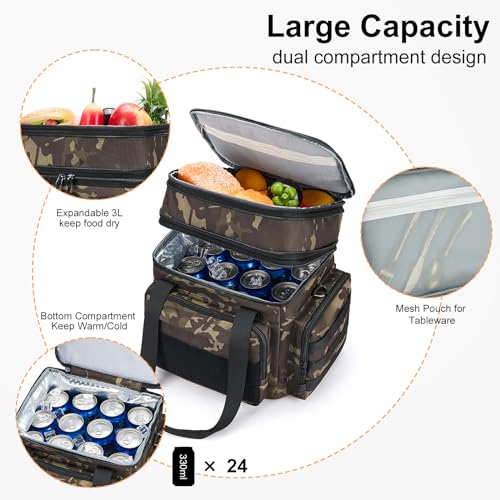 Gafetrey Tactical Lunch Box for Men Insulated Bag Adult Thermal Lunchbox Leakproof Waterproof Cooler Bag Dual Compartment tote Large Pail Work Office Camping TravelBlack Camo - Image 3