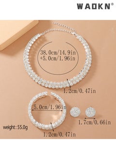 WAOKN 3 Pcs Rhinestone Choker Bracelet Earrings Jewelry Set Double Row Round Diamond Collar Necklace Bridal Evening Dress Accessories for Girlfriend Wife Mother Bridesmaids Wedding Party Accessories  - Image 5