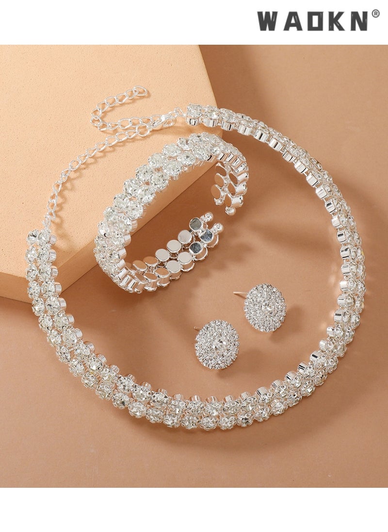 3 Pcs Rhinestone Choker Bracelet Earrings Jewelry Set Double Row Round Diamond Collar Necklace Bridal Evening Dress Accessories for Girlfriend Wife Mother Bridesmaids Wedding Party Accessories - pzsku/Z67056675DA676AE24212Z/45/_/1730255303/b40348a7-7914-4cb4-9f1c-0805bd6905ef