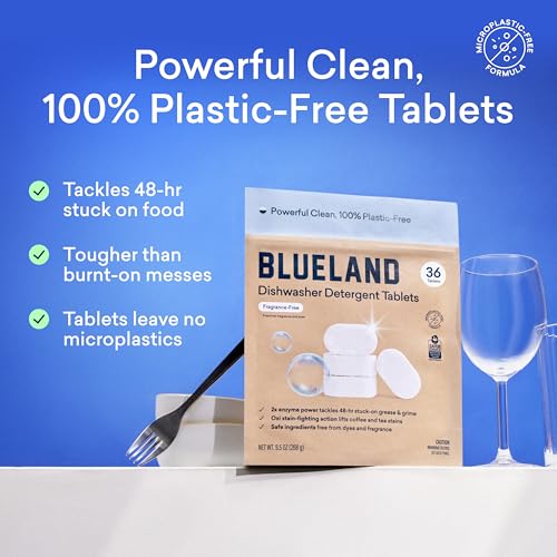 BLUELAND 100% Plastic-Free Dishwasher Detergent Tablets, 60 Count, Free & Clear, Eco-Friendly Dishwashing Pods, Natural, USDA Certified biobased - Image 2