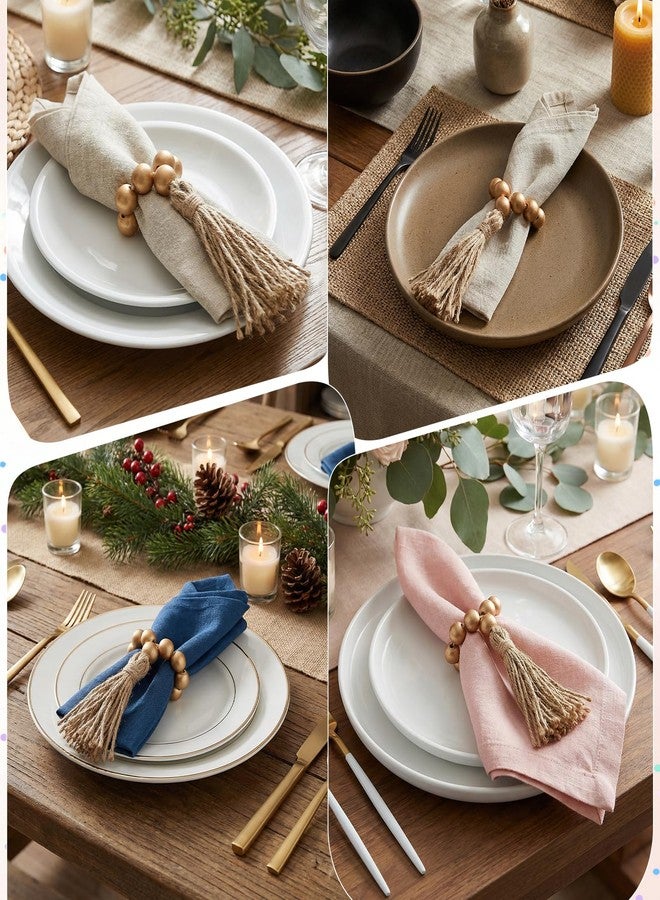 Eldraqth 6 Pieces Wooden Bead Napkin Rings, Wooden Bead Easter Farmhouse Napkin Rings with Tassel, Natural Rustic Boho Napkins Ring for Dining Table Decor Wedding Party Thanksgiving Decoration - Image 5