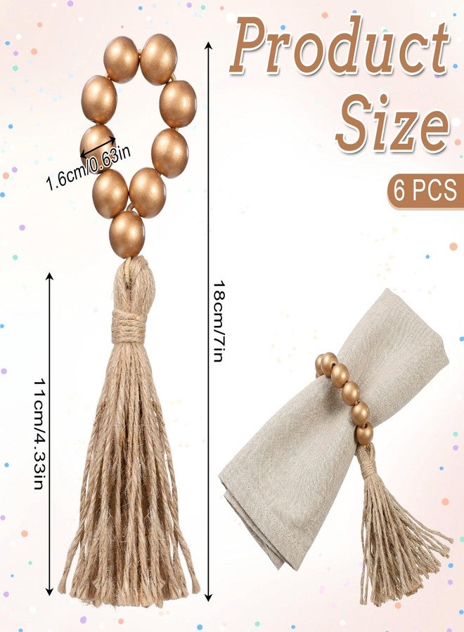 Eldraqth 6 Pieces Wooden Bead Napkin Rings, Wooden Bead Easter Farmhouse Napkin Rings with Tassel, Natural Rustic Boho Napkins Ring for Dining Table Decor Wedding Party Thanksgiving Decoration - Image 2