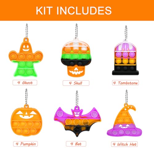MOREDOTS Halloween Party Favors - Halloween Toys - 24 Mini Pop Bubbles Bulk with Keychain for Kids Boys Girls - Pop Its Boo Basket Goodie Bag Stuffers Treats Stress Sensory Fidget Prizes for School Classroom - Image 2