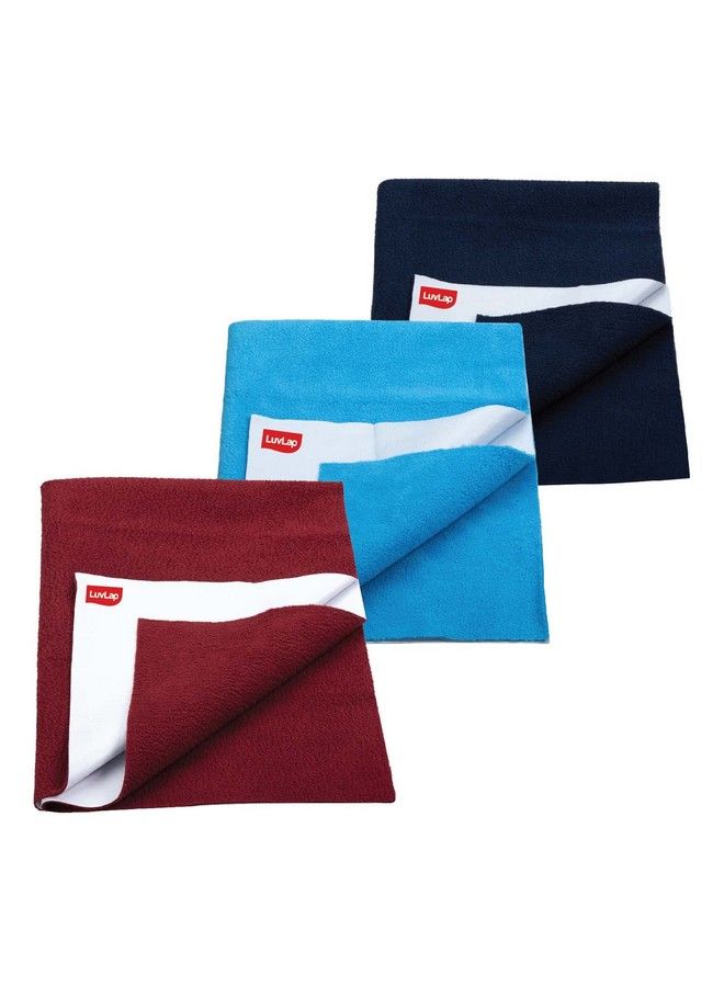 Luvlap ملاءة Instadry المصنوعة من الصوف المقاوم للتكديس، سريعة الجفاف، واقية لسرير الطفل، ملاءة مقاومة للماء للأطفال، مقاس صغير 50 × 70 سم، عبوة من 3 قطع، أزرق داكن، عنابي، أزرق ملكي - Image 2