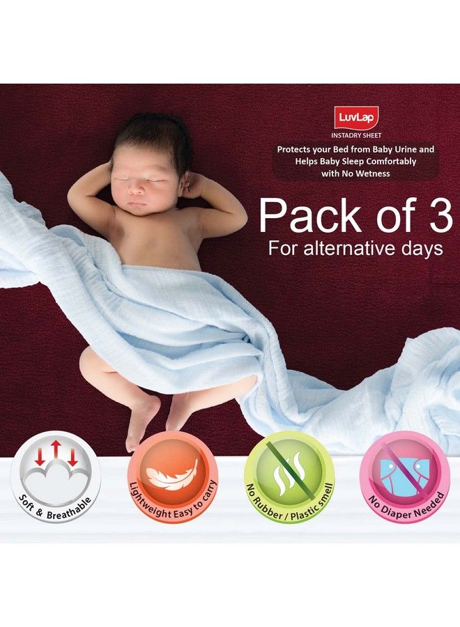 Luvlap ملاءة Instadry المصنوعة من الصوف المقاوم للتكديس، سريعة الجفاف، واقية لسرير الطفل، ملاءة مقاومة للماء للأطفال، مقاس صغير 50 × 70 سم، عبوة من 3 قطع، أزرق داكن، عنابي، أزرق ملكي - Image 3