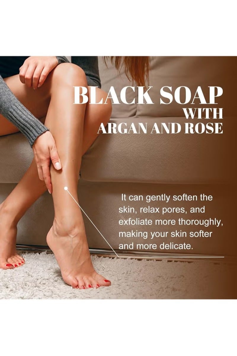 OceAura Morocco Black Beldi Soap With Argan and Rose, Argan Black Soap, Morocco Body Scrub, Body Exfoliator Scrub with Glove, Organic Cleansing, Exfoliating - Image 4
