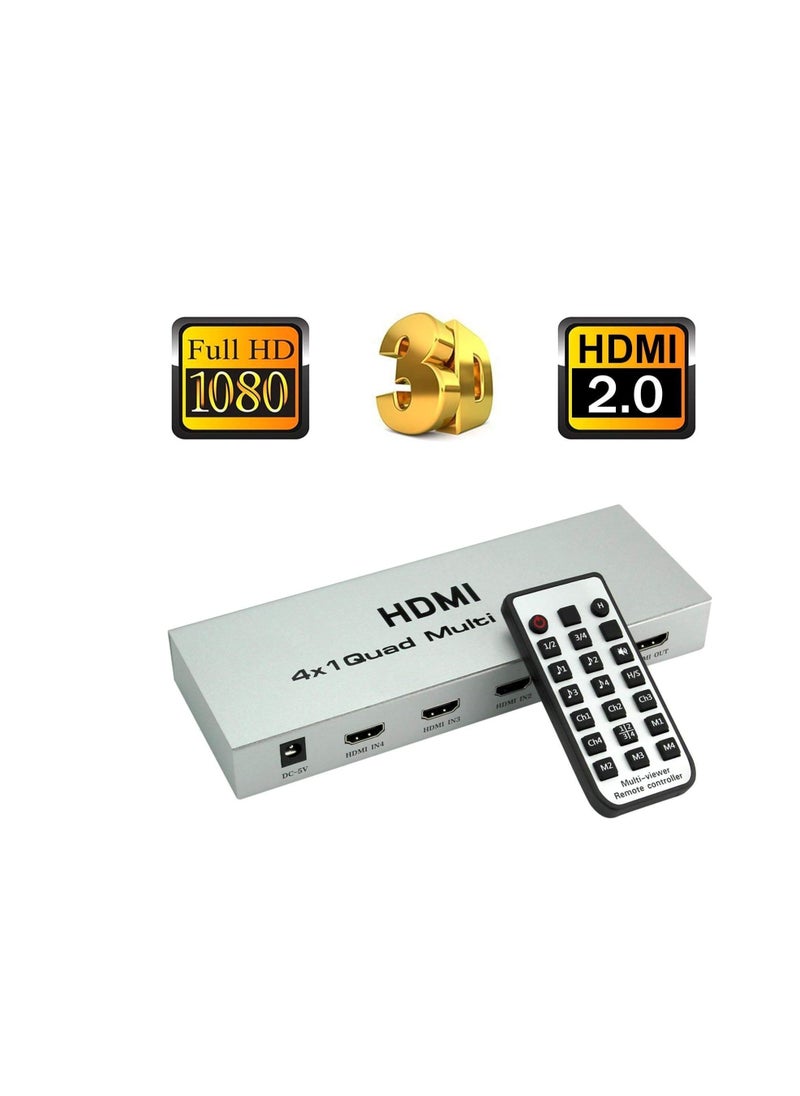 Quad 4x1 HDMI Video Projector with Microware Seamless Switch, Plus 1080p HD 3D Support, Electronic Multiplexing 4x1 PIP