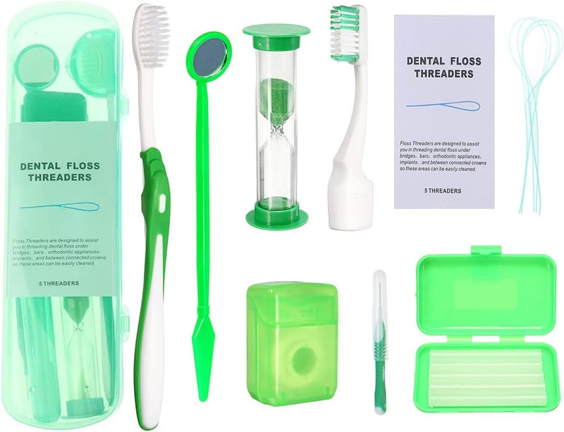 Ceonam Braces Cleaning Kit for Teeth, Portable Orthodontic Toothbrush Kit Oral Care Dental Travel Kit - Interdental Brush Dental Wax Dental Floss Toothbrush Box (Green B) - Image 1