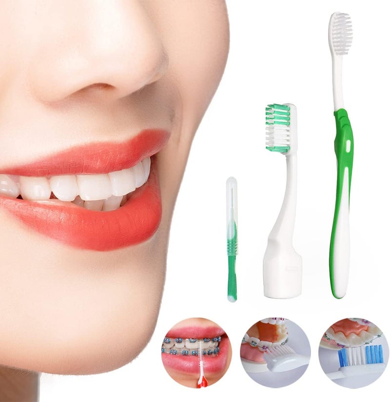 Ceonam Braces Cleaning Kit for Teeth, Portable Orthodontic Toothbrush Kit Oral Care Dental Travel Kit - Interdental Brush Dental Wax Dental Floss Toothbrush Box (Green B) - Image 5