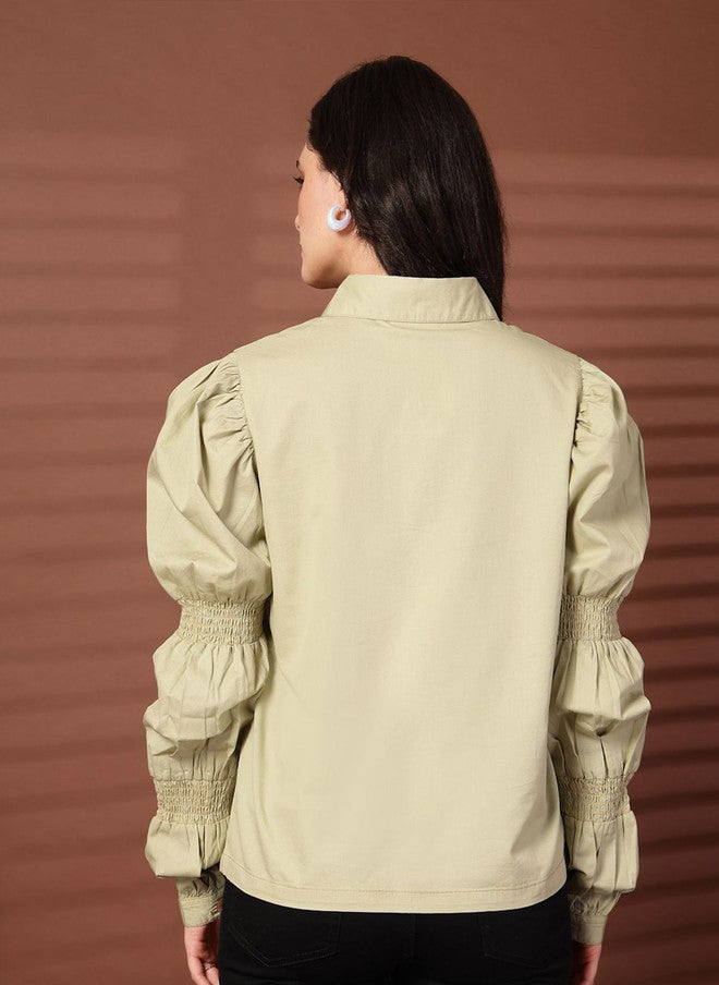 PlusS Green Cotton Casual Shirt for Women - Image 4