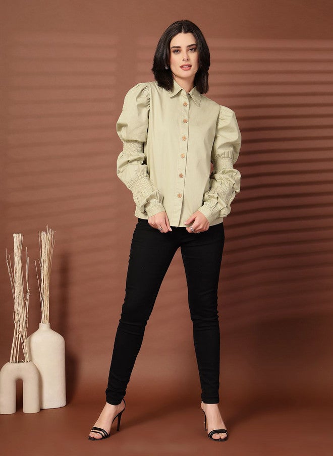 PlusS Green Cotton Casual Shirt for Women - Image 5