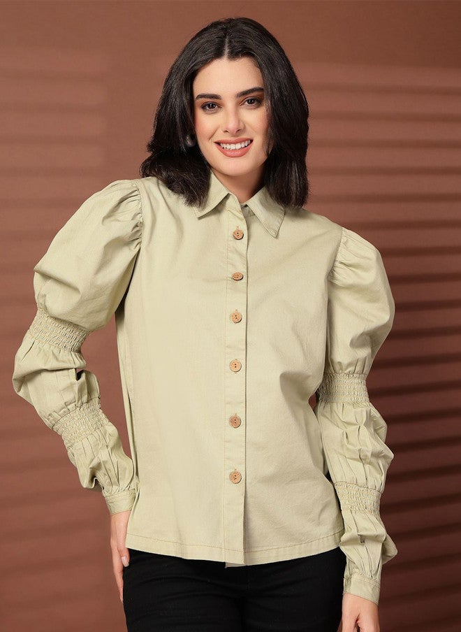 PlusS Green Cotton Casual Shirt for Women - Image 1