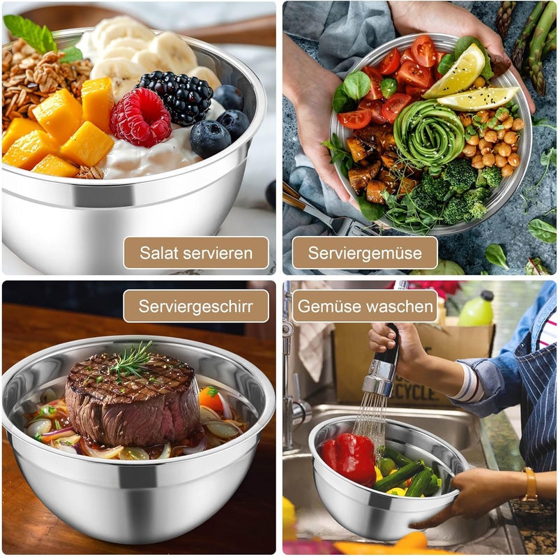 Herogo Mixing Bowl, Set of 5, Khaki, Stainless Steel Bowl with Airtight Lids, Metal Salad Bowl with 3 Grater Attachments for Preparing/Baking/Serving/Storage/Mixing, Dishwasher Safe - Image 4