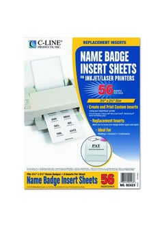 C-Line Replacement Inkjet Laser Printer White Badge Inserts 31 2" X 21 4" 8 Sheet 7 Sheets 56 Inserts Per Pack (92423)  - Image 2