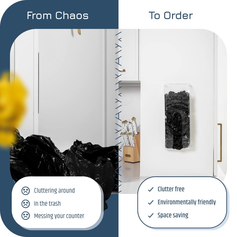 Manterio Plastic Bag Holder | Durable Plastic Wall Mount Kitchen Grocery Bag Storage Organizer | Smudge Proof, Fingerprint Resistant | Black - Image 2