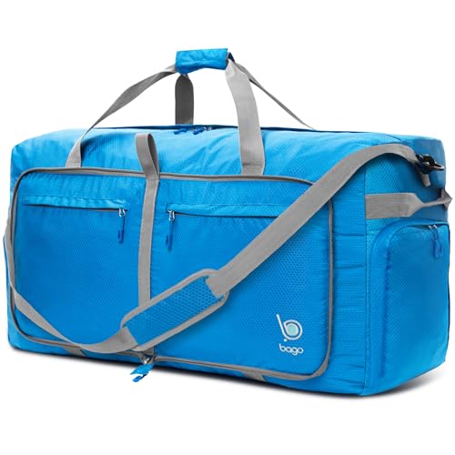 Bago Large Foldable Duffel Bags for Traveling Women & Men - 120L Packable Duffle Bag for Travel with Shoe Compartment - Water Repellant, Heavy Duty, Lightweight Folding & Collapsible (Blue) - Image 1