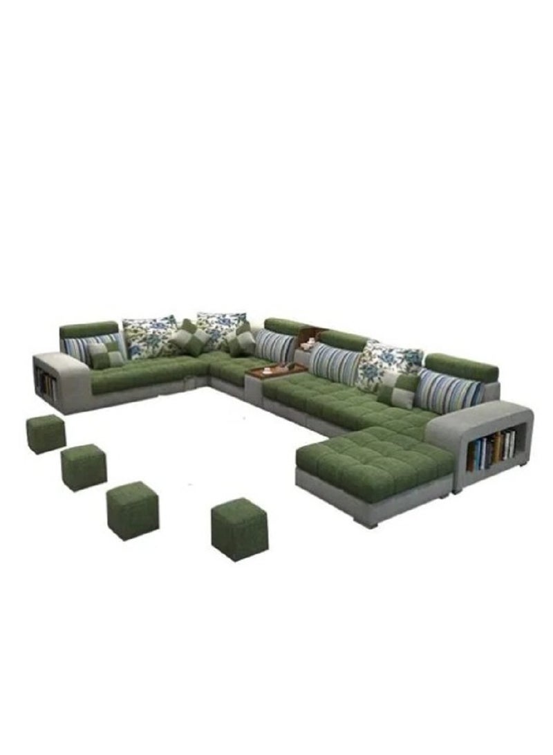 Ripple FURNITURE Simple Leisure  Fashion  Fabric Combination Living Room Sofa Set L Shape 7 Seater Green 398X90X40  - Image 1