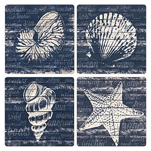 CoasterStone Coastal Wonder Absorbent Coasters (Set of 4), 4-1/4", Multicolor - Image 1