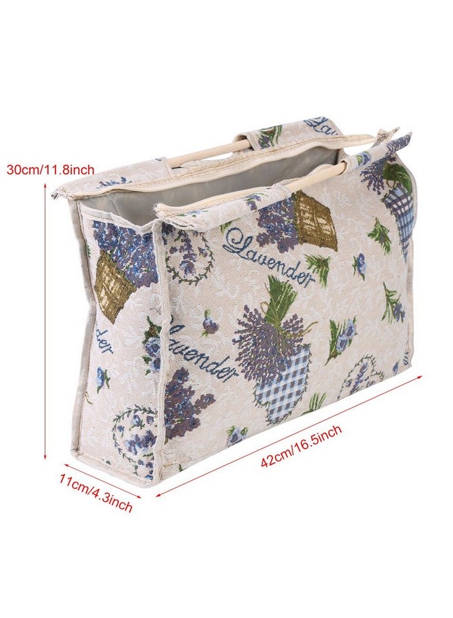 Hakeeta Knitting Yarn Storage Bag, Tote Organizer for Yarn Crochet Hooks Needles and Wool, Also for Magazines Sweaters, with Zipper, Wooden Handle, 2 Colors(Purple Flower)  - Image 5