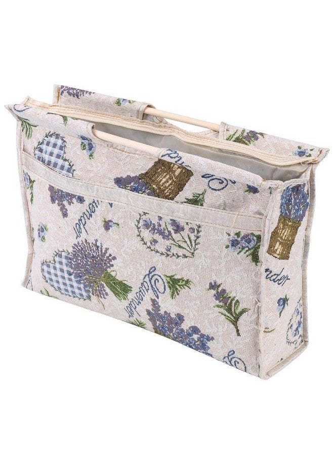 Hakeeta Knitting Yarn Storage Bag, Tote Organizer for Yarn Crochet Hooks Needles and Wool, Also for Magazines Sweaters, with Zipper, Wooden Handle, 2 Colors(Purple Flower)  - Image 1