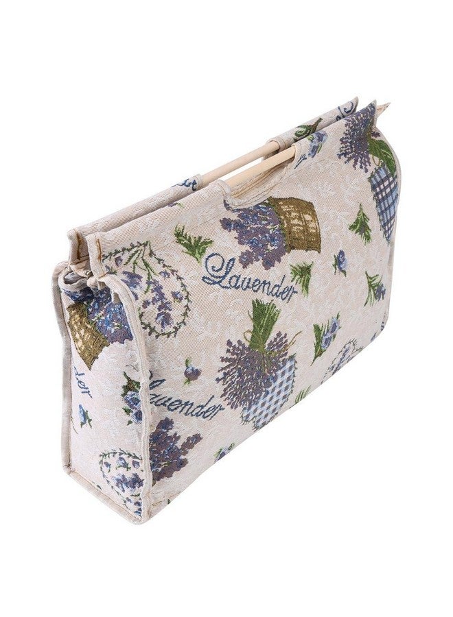 Hakeeta Knitting Yarn Storage Bag, Tote Organizer for Yarn Crochet Hooks Needles and Wool, Also for Magazines Sweaters, with Zipper, Wooden Handle, 2 Colors(Purple Flower)  - Image 4