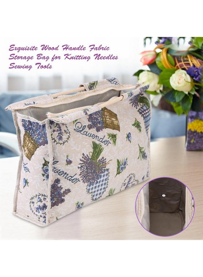 Hakeeta Knitting Yarn Storage Bag, Tote Organizer for Yarn Crochet Hooks Needles and Wool, Also for Magazines Sweaters, with Zipper, Wooden Handle, 2 Colors(Purple Flower)  - Image 3